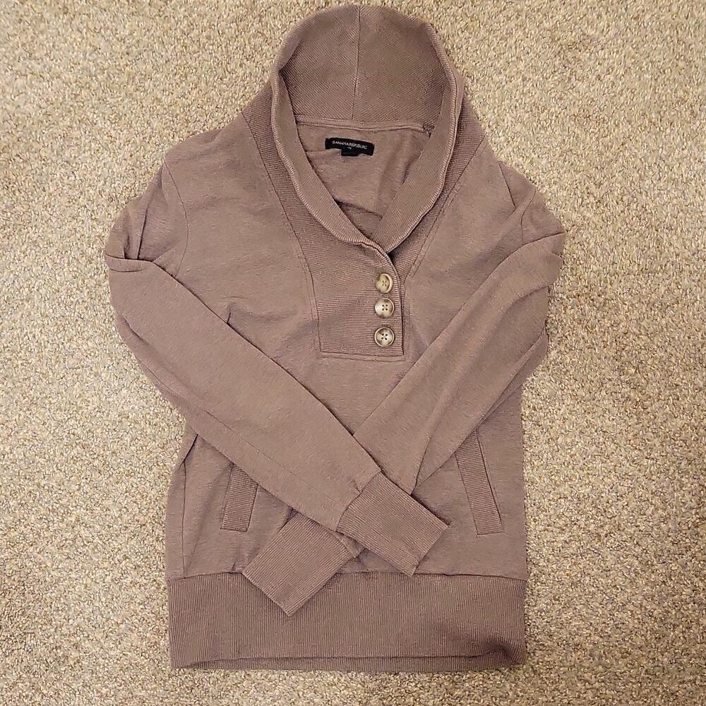 Banana Republic Brown Button Shawl Collar Knit Pullover Sweater XS